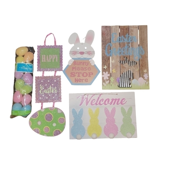 Easter Decor 4 hanging & 1 pack of sugar eggs sparkly fun & festive - Picture 2 of 13